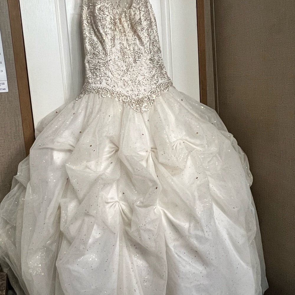 Champagne Wedding Dress Size 10 corset on back  sequencing and cross stitch